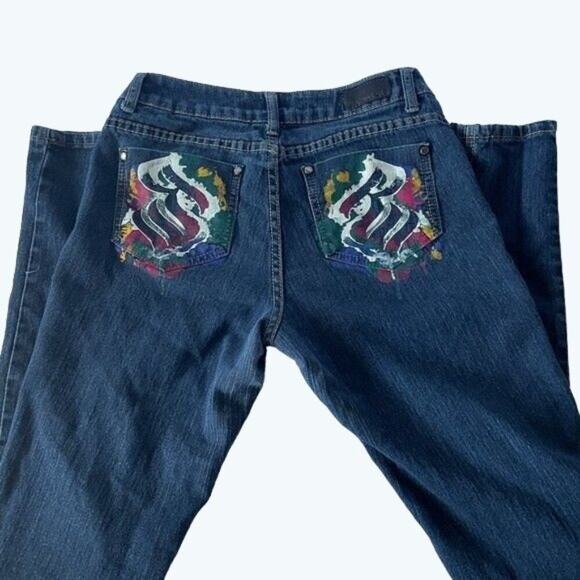 Rocawear Classic Glam Roc Denim Painted Back Pockets Y2K Jeans JR Size 7 - Picture 1 of 6